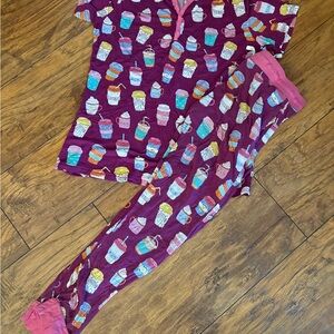 Little Sleepies Purple Pajama Set with Colorful Cup Print